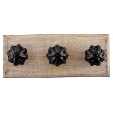 Black Daffodil Ceramic Flower Wooden Hooks